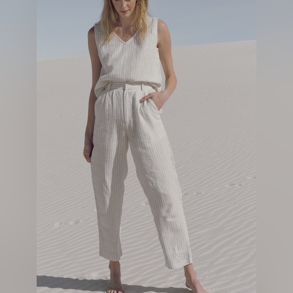 Laude The Label Icon Trouser Sailor Stripe High Rise Linen Tapered Pants - Picture 4 of 4